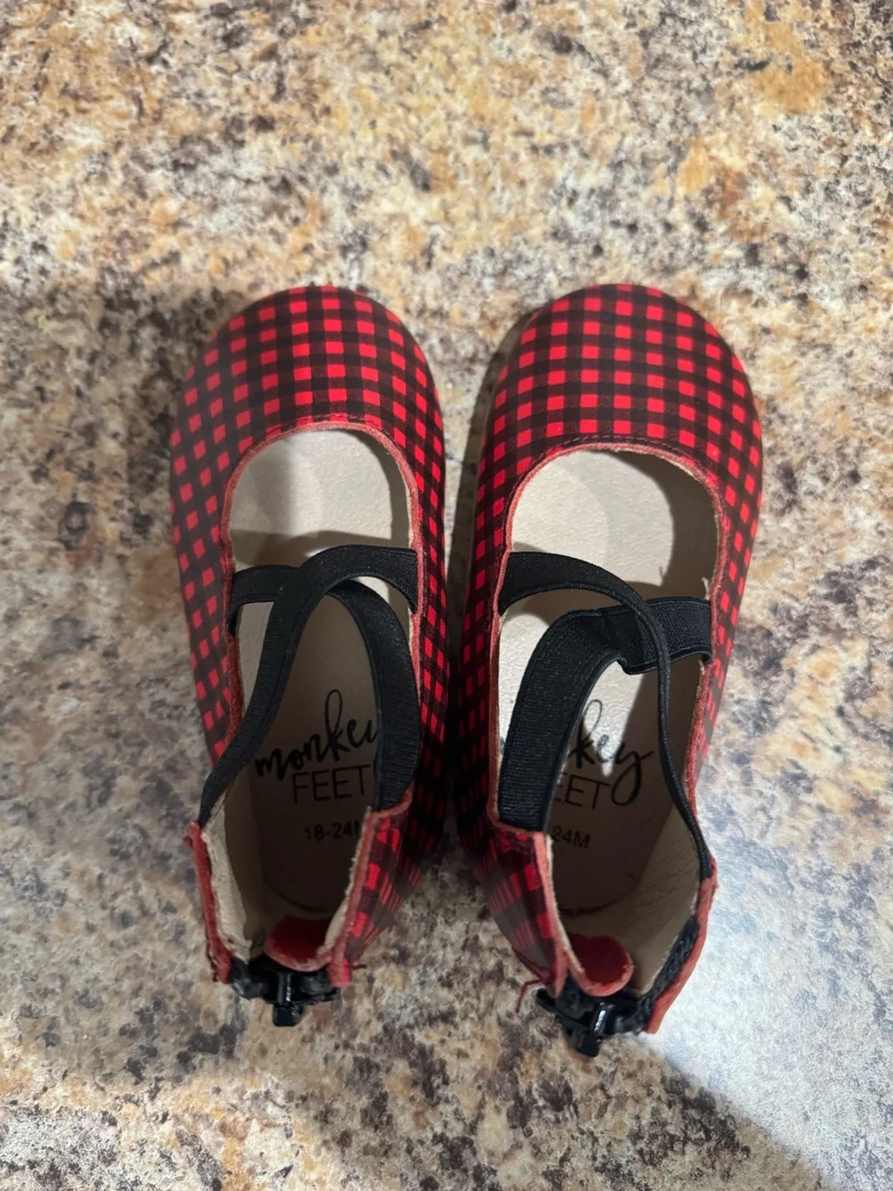 Monkey Feet - Red and Black Plaid Leather Ballet Flats